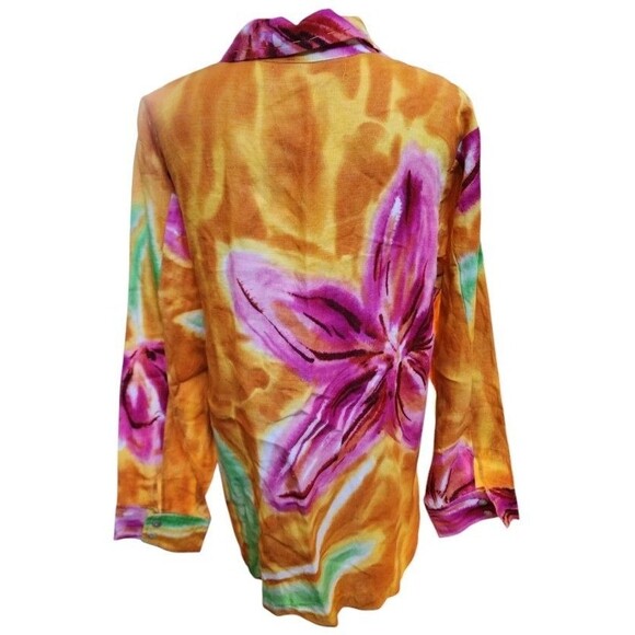 David Dart Vintage Linen Floral Blouse MOP Buttons Size Large - Picture 5 of 9